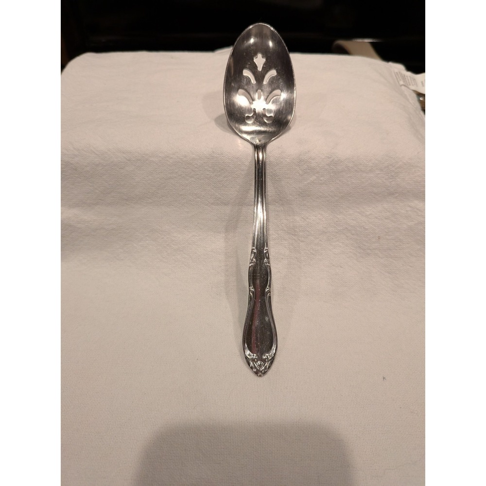 Simeon L & George H Rogers Stainless Slotted Serving Spoon Memory Pattern